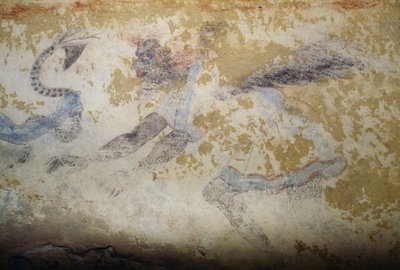 Demon, fresco, Tombe van Blauwe Demonen, Necropolis van Tarquinia, Lazio, Italië, Etruskische beschaving, 5e eeuw v.Chr. door Georg Carl Heinrich Dollmann
