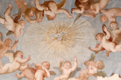 Duif van de Heilige Geest. Fresco. De Basilica della Santissima Annunziata del Vastato. Genua. Italië. door . .