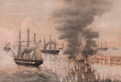 Explosie van lantaarn van Ancona aan zeezijde, belegering van Ancona door William Walcutt