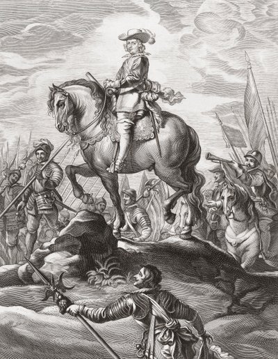 Ferdinand van Oostenrijk leidt troepen over de Alpen, juli 1634 door . .