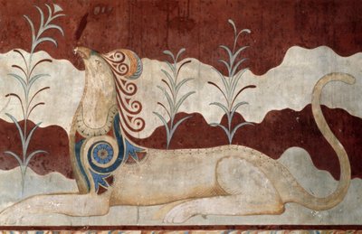 Griffioen, fresco in troonzaal, Paleis van Knossos, Kreta, Griekenland, Minoïsche beschaving door Georg Carl Heinrich Dollmann