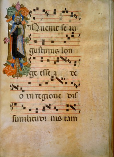 Verlichte initiaal met de figuur van Sint-Augustinus (Corale 19, c. 149), werk van Silvestro dei Gherarducci voor koorboek 19 van Santa Maria degli Angeli bewaard in de Biblioteca Medice-Laurenziana in Florence door Henry Charles Fehr