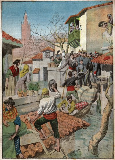 Overstromingen in Sevilla door Ferdinand Georg Waldmuller