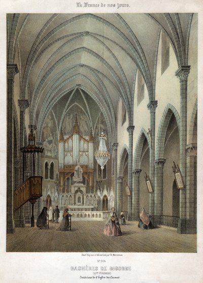 Interieur van de Karmelietenkerk in Bagneres de Bigorre. ca. 1870 door . .