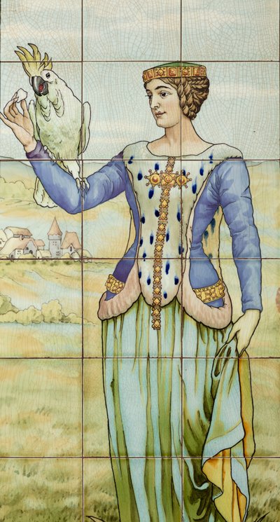 Interieur, tegelpaneel, schilder Furcy Ernest Tondeur, uitvoerder Boch Frères La Louvière door . .