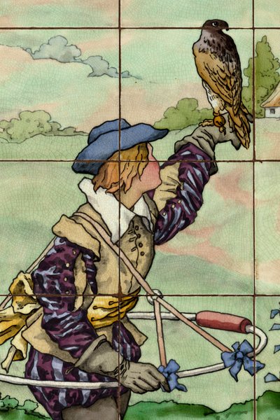 Interieur, tegelpaneel, schilder Furcy Ernest Tondeur, uitvoerder Boch Frères La Louvière, tweede paneel, detail door . .