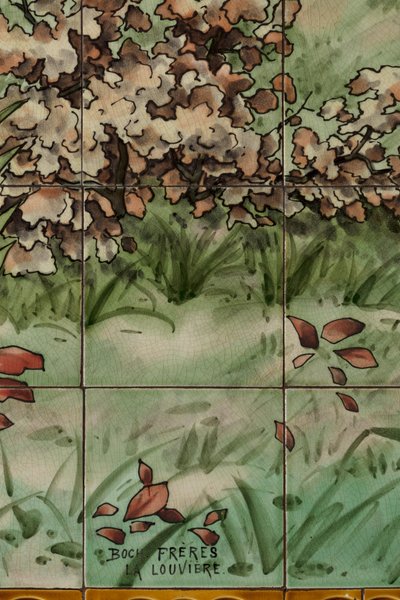 Interieur, tegelpaneel, schilder Furcy Ernest Tondeur, uitvoerder Boch Frères La Louvière, tweede paneel, detail door . .
