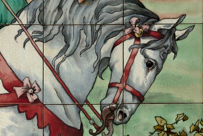 Interieur, tegelpaneel, schilder Furcy Ernest Tondeur, uitvoerder Boch Frères La Louvière, tweede paneel, detail door . .