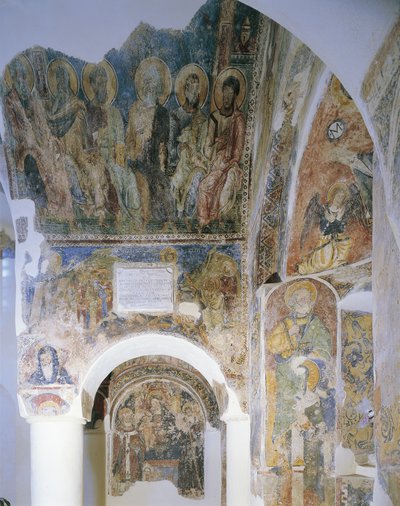 Laag standpunt van muurschildering op een muur, Kerk van St. Peter, Otranto, Salento, Puglia, Italië door Georg Carl Heinrich Dollmann