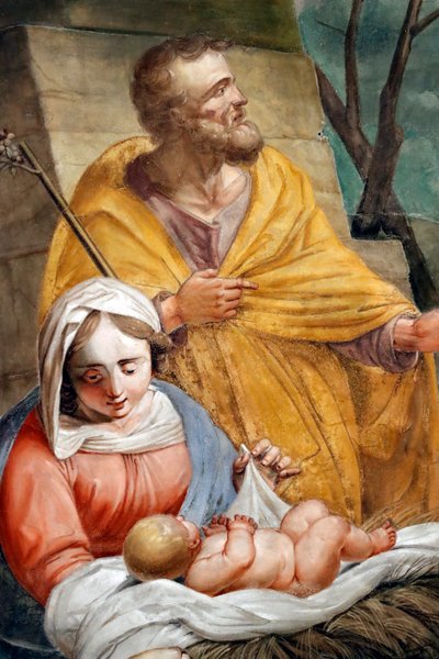 Geboortetafereel. Heilige familie. Santa Maria delle Vigne basiliek. Genua. Italië. door . .