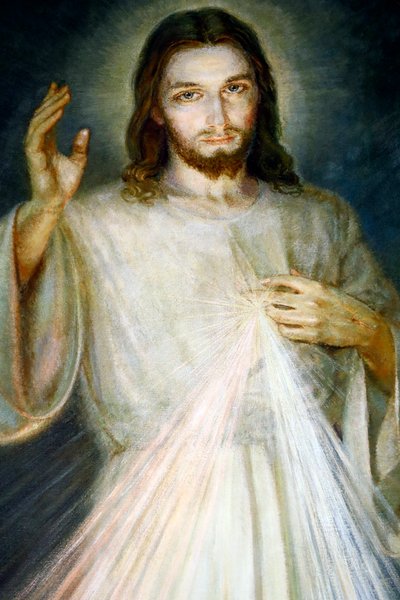 Notre Dame de Plaimpalais kerk. Jezus de Goddelijke Barmhartigheid, ik vertrouw op U. Frankrijk. door . .