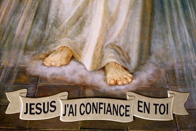 Notre Dame de Plaimpalais kerk. Jezus de Goddelijke Barmhartigheid, ik vertrouw op U. Frankrijk. door . .