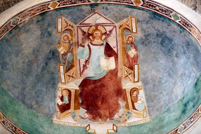Patriarchale Basiliek van Aquileia. Jezus en de 4 evangelisten. Fresco. Italië. door . .