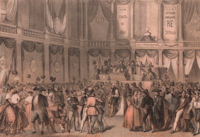 Volksraadpleging voor annexatie bij Italië, hal van de Universiteit van Napels, Campania, Italiaanse Risorgimento, lithografie door Carlo Perrin naar tekening van Carlo Bossoli (1815-1884), 22x15 cm door William Walcutt