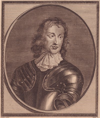 Portret van de Britse generaal en politicus John Lambert, kopergravure door John Goldar naar schilderij van Robert Walker door William Walcutt