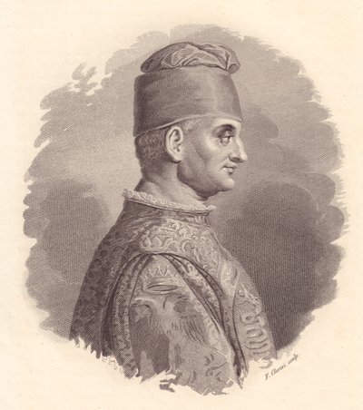 Portret van hertog van Milaan, Filippo Maria Visconti (1392-1447), kopergravure door F Clerici naar portret gepubliceerd door Antonio Campo door William Walcutt