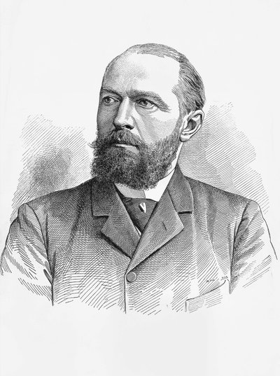 Portret van Emil von Behring, Duitse fysioloog en bacterioloog, Nobelprijs voor Scheikunde in 1901, gravure door William Walcutt