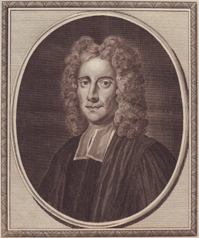 Portret van de Engelse filosoof Samuel Clarke, kopergravure door John Goldar naar schilderij van Gibson door William Walcutt