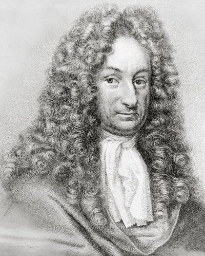 Portret van Gottfried Wilhelm von Leibniz, Duitse wiskundige, filosoof en wetenschapper, gravure door William Walcutt