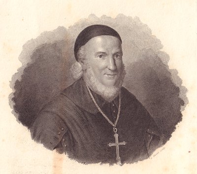 Portret van de Italiaanse bisschop Adeodato Turchi, kopergravure door G Guzzi naar schilderij van Francesco Vicira door William Walcutt