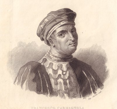 Portret van de Italiaanse militaire leider Francesco da Bussone, ook bekend als Carmagnola, kopergravure door E Silvestri naar schilderij door William Walcutt