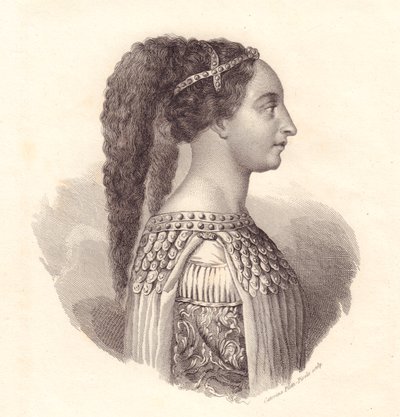Portret van Italiaanse edelvrouw Isotta degli Atti (circa 1432-1474), kopergravure door Caterina Piotti-Pirola door William Walcutt