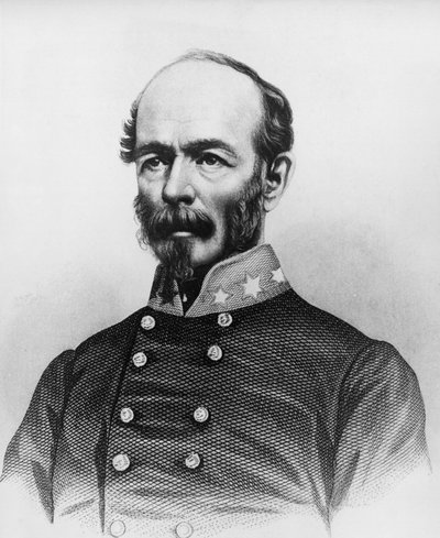 Portret van Joseph Eggleston Johnston (1807-1891), Amerikaanse legerofficier tijdens de Mexicaans-Amerikaanse Oorlog, Seminole Oorlogen en Amerikaanse Burgeroorlog, gravure door William Walcutt