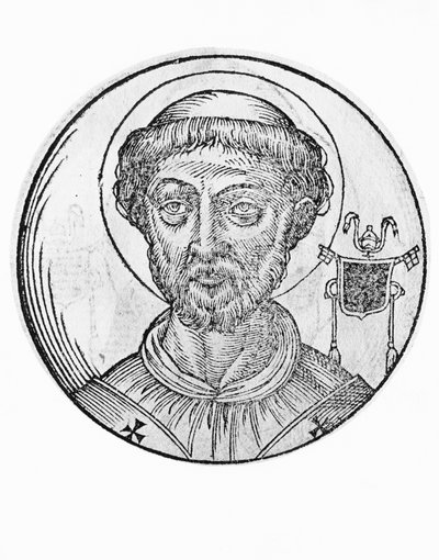 Portret van Sint Anastasius I (Anastasio de Massimi, overleden 401), 39e paus van de Katholieke Kerk vanaf 399, gravure door William Walcutt