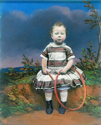 Portret van een kind met een hoepel, handgekleurde ambrotype, ca. 1860 door Ferdinand Georg Waldmuller