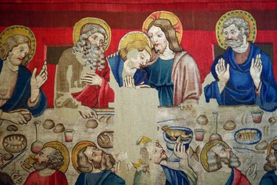 Sint-Marcus museum. Wandtapijt in wol met episodes uit de Passie van Christus. Het laatste avondmaal. door . .
