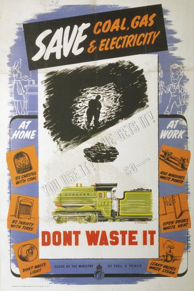 Bespaar kolen, gas en elektriciteit, poster van het Ministerie van Brandstof en Energie door Ferdinand Georg Waldmuller