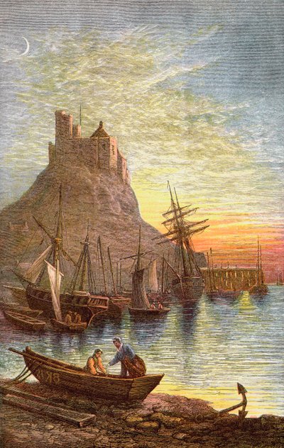 Het Heilige Eiland Lindisfarne met het kasteel. door . .