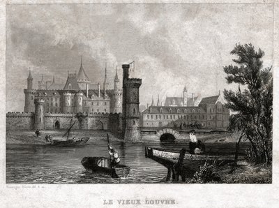Het Oude Louvre, begin 19e eeuw (gravure) door . .