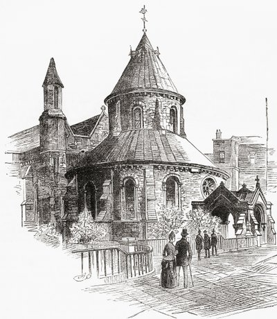 De Temple Church, Londen, Engeland, gezien in de 19e eeuw. door . .
