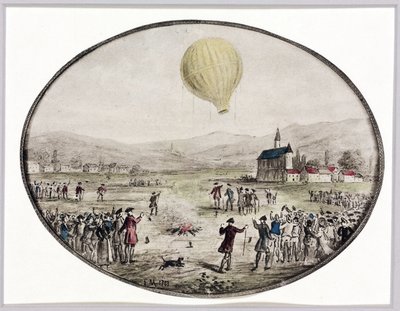 De eerste publieke ballonopstijging, 5 juni 1783 door Frederick (attr. to) Barnard