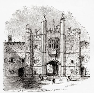 De poort naar Eton College, Eton, Berkshire, Engeland, gezien in de 19e eeuw. door . .