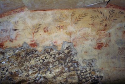 Bomen, fresco, Tombe van Blauwe Demonen, Necropolis van Tarquinia, Lazio, Italië, Etruskische beschaving, 5e eeuw v.Chr. door Georg Carl Heinrich Dollmann