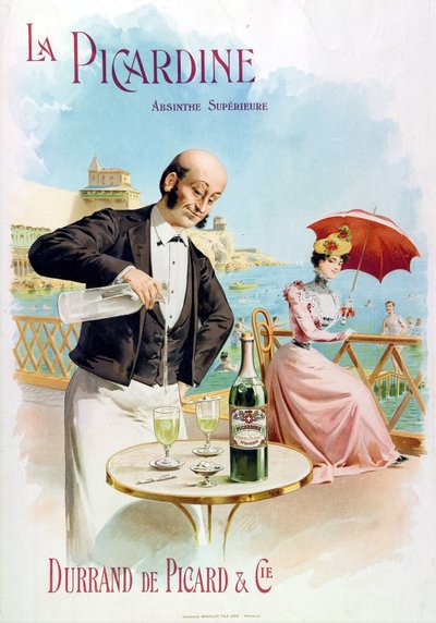 Een ober bereidt een glas absint door Frederick (attr. to) Barnard