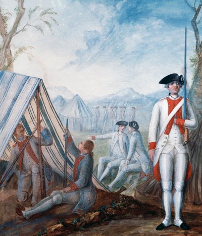 Uniformen van de Franse infanterie tijdens de Amerikaanse Onafhankelijkheidsoorlog, gouache door Nicolas Hoffmann, VS door William Walcutt