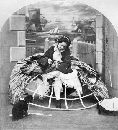 Verenigd Koninkrijk: Stereoscoop getiteld Crinoline Voordelen, ca. 1860 door Ferdinand Georg Waldmuller