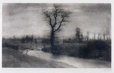 Winterlandschap: eenzame boom bij een bocht in een rivier door Ferdinand Georg Waldmuller
