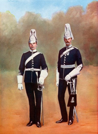 Yorkshire Dragoons, Officier en Soldaat, uit Picturesque History of Yorkshire, gepubliceerd ca. 1900 door Ferdinand Georg Waldmuller