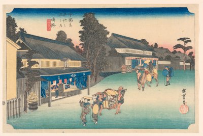 Narumi, een plaats beroemd om zijn stoffen, in De Drieënvijftig Stations van de Tokaido Weg door Hiroshige