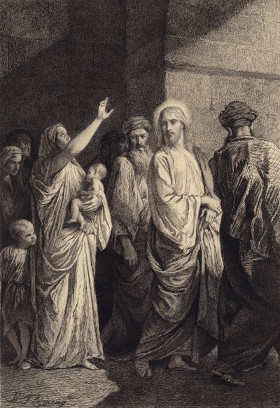 Een vrouw verheerlijkt Jezus door after Albert Robida