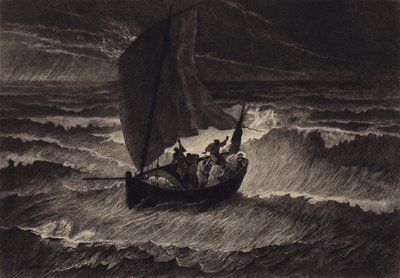 Jezus slaapt tijdens de storm door after Albert Robida