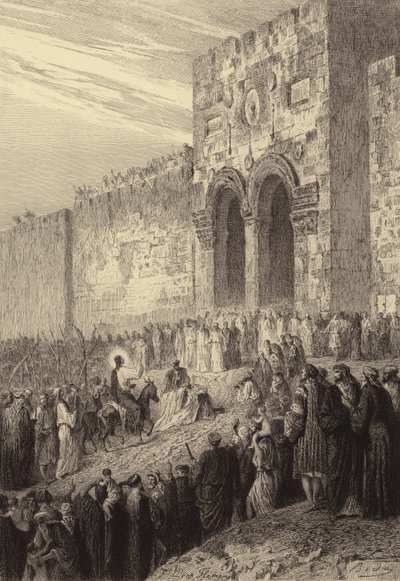 Jezus gaat Jeruzalem binnen door after Albert Robida