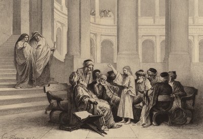 Jezus tussen de dokters door after Albert Robida