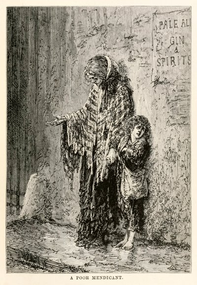 Een arme bedelaar, uit De reis om de wereld in tachtig dagen door Jules Verne, gegraveerd door Louis Dumont, 1873 door after Alphonse Marie de Neuville