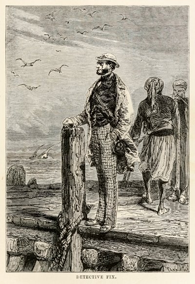 Detective Fix, uit De Reis om de Wereld in Tachtig Dagen door Jules Verne (1828-1905), gegraveerd door Louis Dumont (b.1822), 1873 door after Alphonse Marie de Neuville