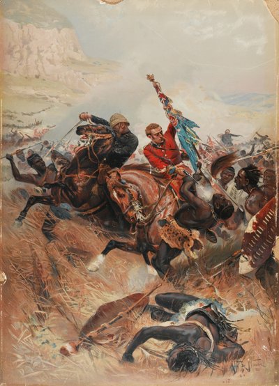 Luitenants Melville en Coghill redden de kleuren, Zulu-oorlog van 1879, 1881 door after Alphonse Marie de Neuville